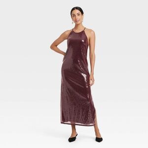 a new day Sequin Halter Maxi Dress in Burgundy